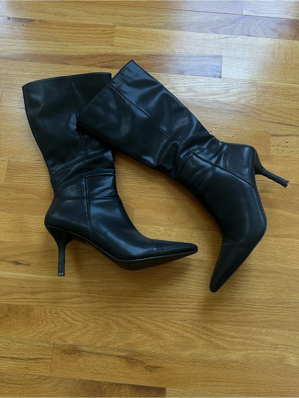 Princess Polly Women’s Black Pointed-Toe Mid-Calf Heeled Boots